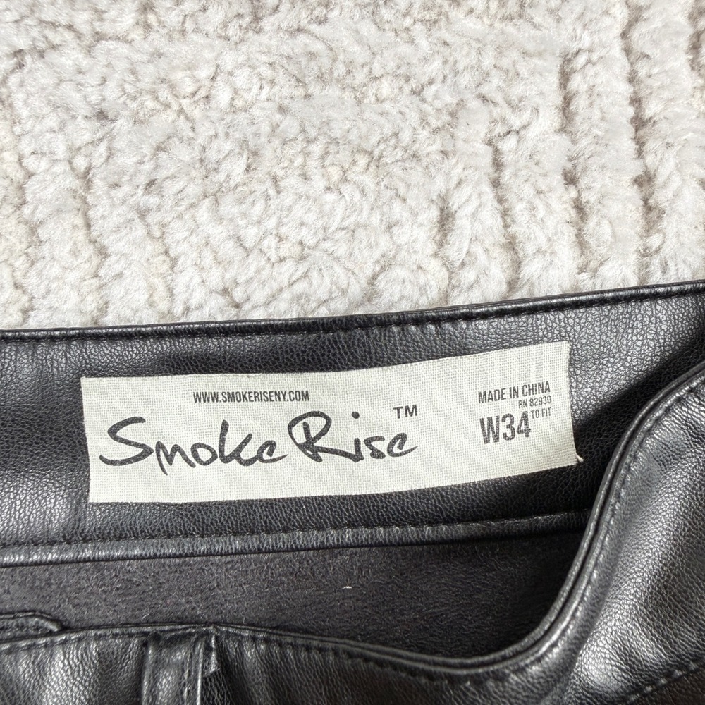 Smoke Rise Cargo Pants Mens 34x36 Black Faux Leather Tech Stacked Goth Moto Long - Picture 9 of 13